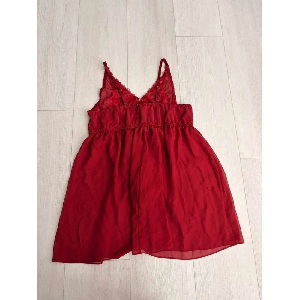 NWT $56‎ Cacique Lingerie Lace Up Babydoll & Thong Set Sz 22/24 Red Sheer